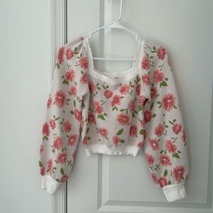 Floral Cropped Knit Sweater